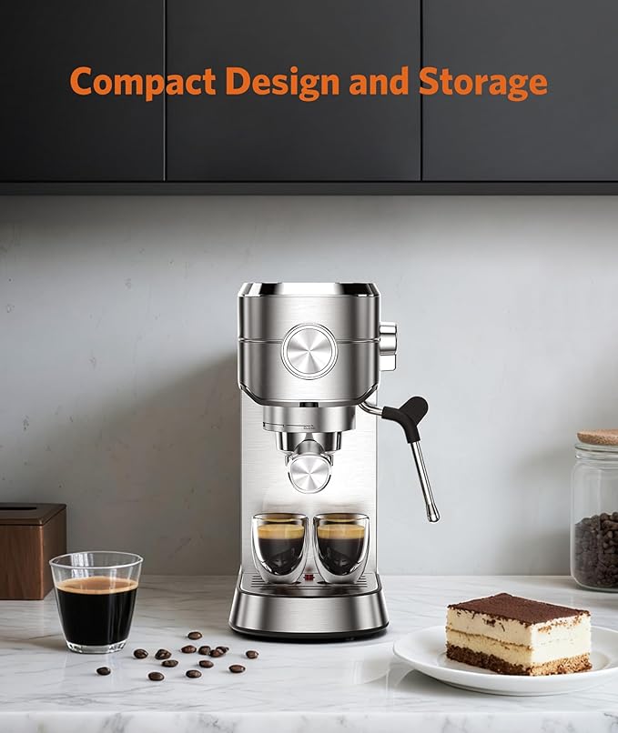 COWSAR Espresso Machine,Expresso Coffee Machines,Espresso Maker with Milk Frother Steam Wand & 40oz Removable Water Tank，Stainless Steel Compact Cappuccino & Latte Machine