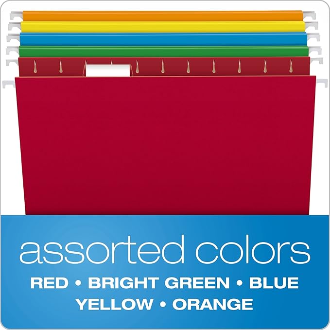 Pendaflex Hanging File Folders, Letter Size, Assorted Colors (81663) and Pendaflex File Folders, Letter Size, Manila, 1/3-Cut Tabs (65213)