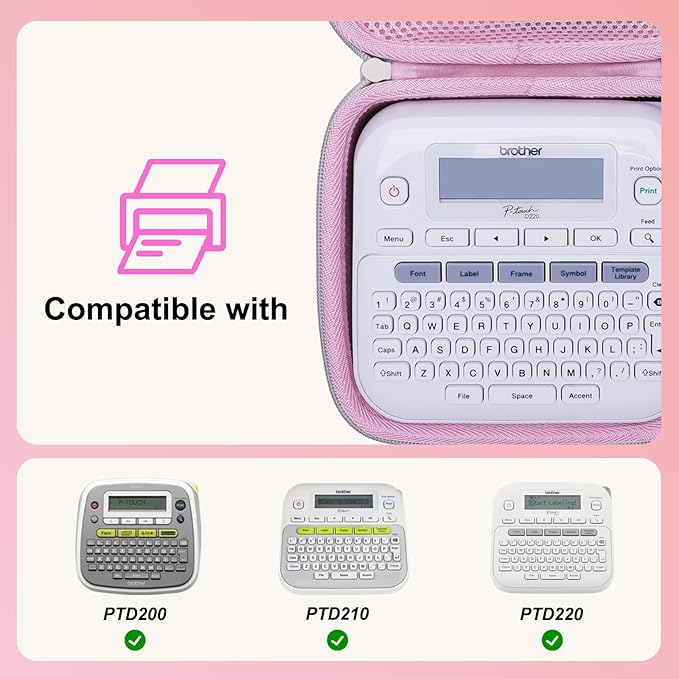 LTGEM Case Compatible with Brother P-Touch PTD220 / PTD210 / PTD200 Home/Office Everyday Label Maker, Pink(Case Only)