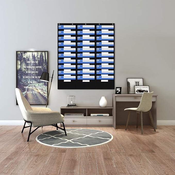 Eamay Hanging File Folder Organizer - 30 Pockets, 5 Over The Door Hanger - Office Document Letter Organizer