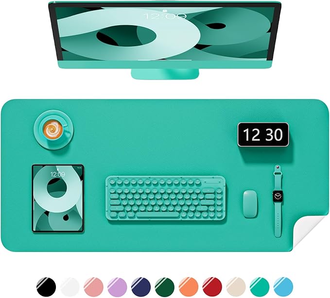 Desk Pad, 30" x 14" PU Leather Non-Slip Desk Mat Large Mouse Pad for Desktop, Waterproof Laptop Computer Writing Mat for Office, Home, Work, Gaming, Light Green