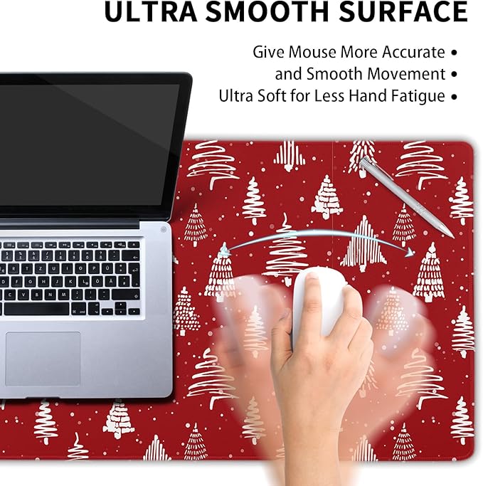 aportt Red Christmas Mouse Pad Christmas Tree Xmas Holiday Winter Extended Desk Mat 80X30 cm Non-Slip Rubber Base Stitched Edge Large XL Mousepad for Desk Gaming Laptop Desktop,31.5×11.8 Inch
