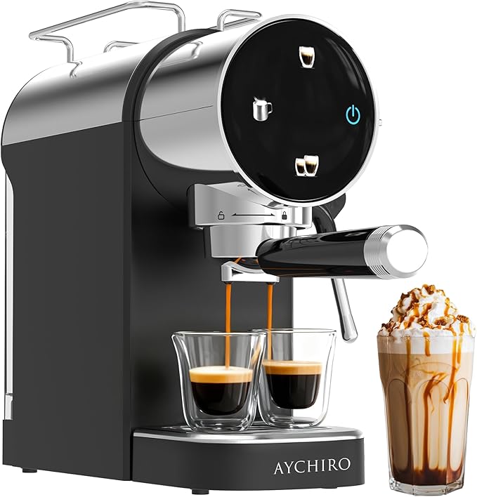 AYCHIRO Espresso Machine 20 Bar, Touchscreen Espresso Coffee Machine with Steamer, Espresso Maker with Milk Frother for Latte & Cappuccino, Removable Water Tank, Black