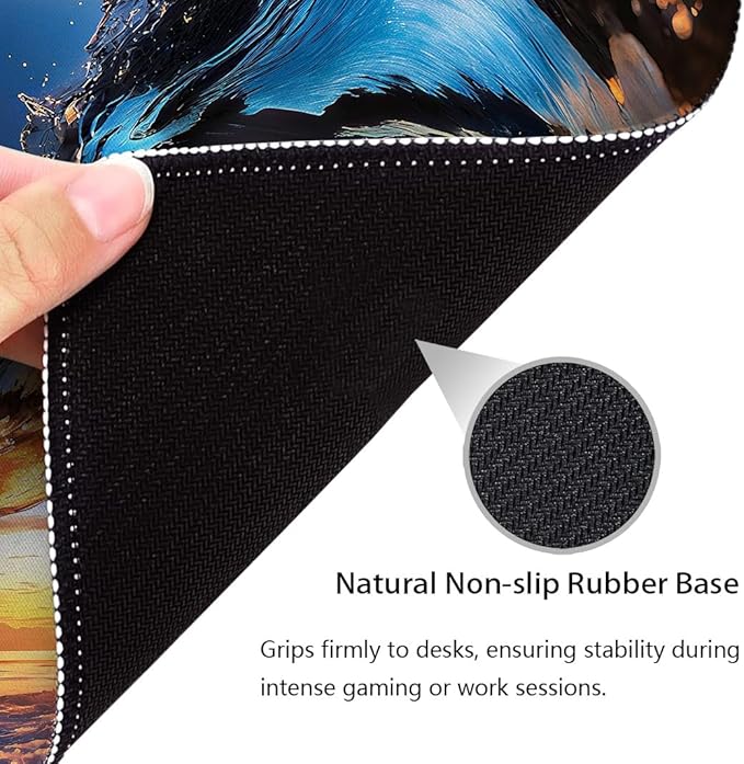 Ocean Waves Mouse Pad 9.5"x 7.9", Reinforced Stitched Edges, Durable Anti-Slip Gaming & Office Mat Desk Decor, Cool Golden Sea Wave Embracing The Sunset