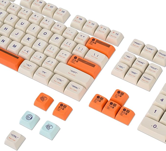 Guffercty kred XDA Profile Keycaps Set 142-Key Retro Plastic Theme keycaps for 60% 65% 100 Cherry Mx Gaming Keyboard (Plastic)