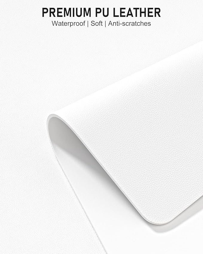 Desk Pad, 35.5" x 17" PU Leather Non-Slip Desk Mat Large Mouse Pad for Desktop, Waterproof Laptop Computer Writing Mat for Office, Home, Work, Gaming, White