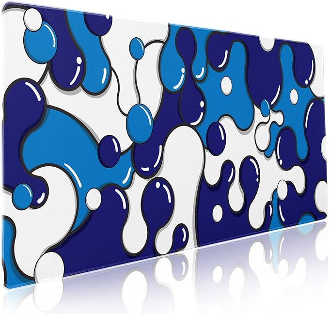 aportt Navy Blue White Mouse Pad Anime Cool Geometric Japanese Extended Desk Mat 90X40 CM Non-Slip Rubber Base Stitched Edge Large XXL Mousepad for Gaming Laptop Computer Desktop 35.4×15.7 Inch