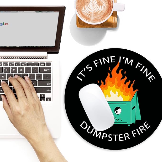 Dumpster Fire Round Mouse Pad,Funny Small Mouse Pad with Non-Slip Rubber Base,Mouse Mat,Home Office Decor Desk Accessories,8.7inch Round Mouse Pad 2