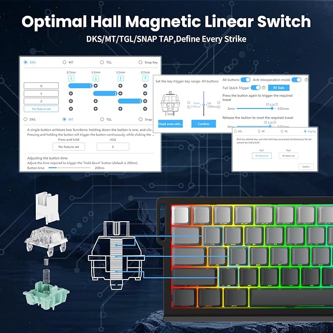ATTACK SHARK X68 HE 8000Hz Rapid Trigger Keyboard, 0.01mm RT Accuracy Wired Gaming Keyboard with Magnetic Switch, Adjustable Actuation, Rapid Trigger, Snap Tap, RGB Lighting for PC/Mac, Moonlight