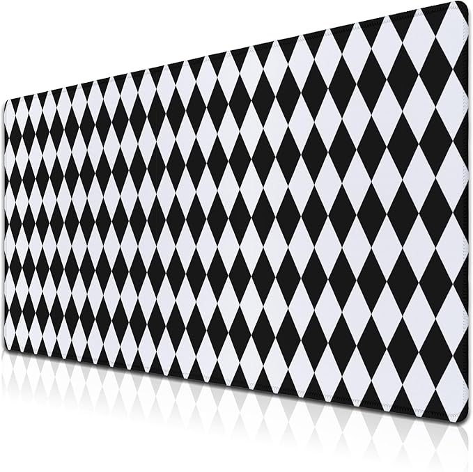 Computer Mat Black and White Desk Mat Large, Big Mouse Pad Gaming Desk Mats, Mouse Pad Gaming Non-Slip Rubber Base Waterproof with Stitched Edges, 35.4" X 15.7" for Work/Game/Office Diamond
