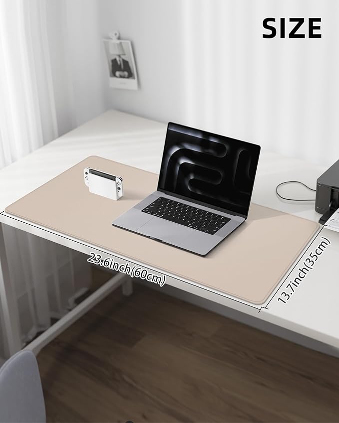 Leather Desk Pad Protector, Mouse Pad, Office Desk Mat, Non-Slip PU Leather Desk Blotter, Laptop Desk Pad, Waterproof Desk Writing Pad for Office and Home (Beige, 31.5" x 15.7")