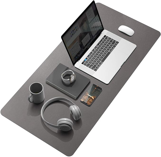 YSAGi Desk Mat, Mouse Pad,Waterproof Desk Pad,Large Mouse pad for Desk, Leather Desk Pad Large for Keyboard and Mouse,Dual-Sided Mouse Mat for Office and Home (Dark Grey, 35.4" x 17")