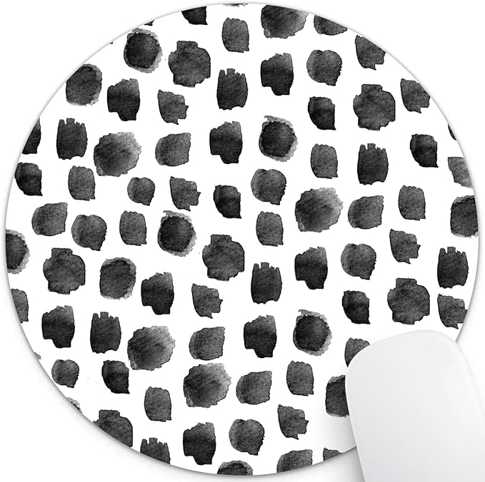 Cute Polka Dot Print Round Mouse Pad, Dots Black and White Design Art Circular Mouse Pads for Computers Laptop