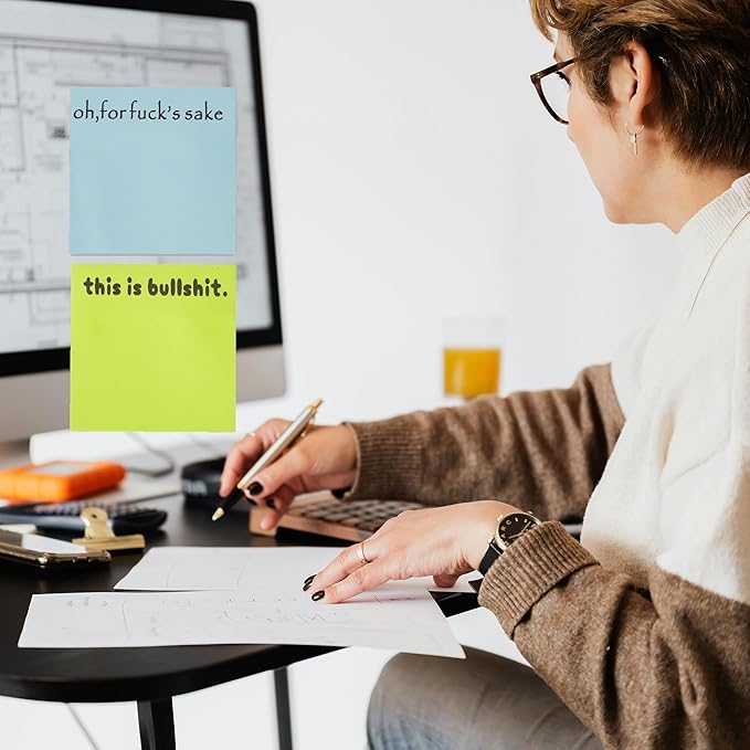 Fresh Outta Fucks Pad and Pen Funny Sticky Notes and Pen Set White Elephant Gift Novelty Pen Funny Desk Accessory Fun Gifts for Friends (4Color+2Pen)