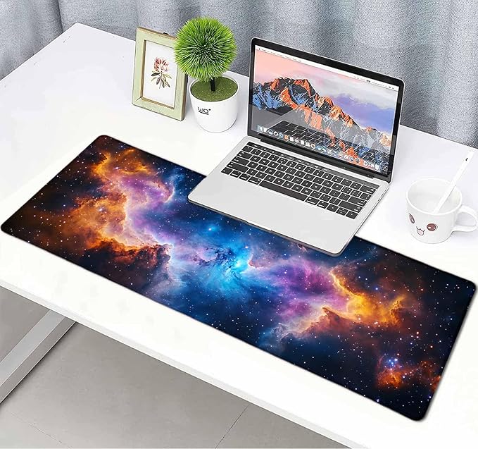 Space Universe Nebula Galaxy Large Mouse Pad, Desk Mat Computer Keyboard Pad Non-Slip Rubber Base Waterproof with Stitched Edges for Laptop Gaming, Office & Home 31.5 x 11.8 Inch (XL-19)