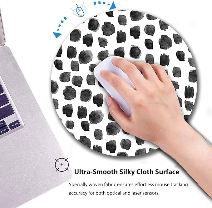 Cute Polka Dot Print Round Mouse Pad, Dots Black and White Design Art Circular Mouse Pads for Computers Laptop