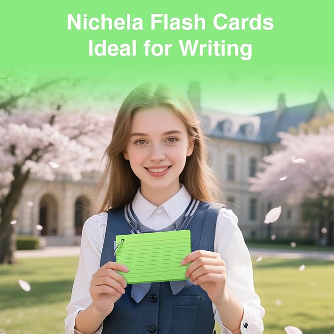 250 Count Green Index Cards with Ring 3 x 5 Inch Heavyweight Ruled Index Cards, Flash Cards for School & Office Supplies and Home Organization, Durable Study To Do List Note Cards with Ruled Lines