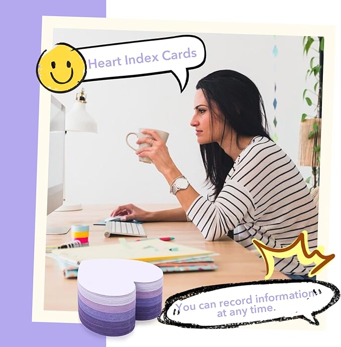 300 Pcs Purple Heart-Shaped Index Cards 3x3 - Blank Study and Business Cards for School, Learning, Office, and Games - Colorful Cardstock Greeting Cards