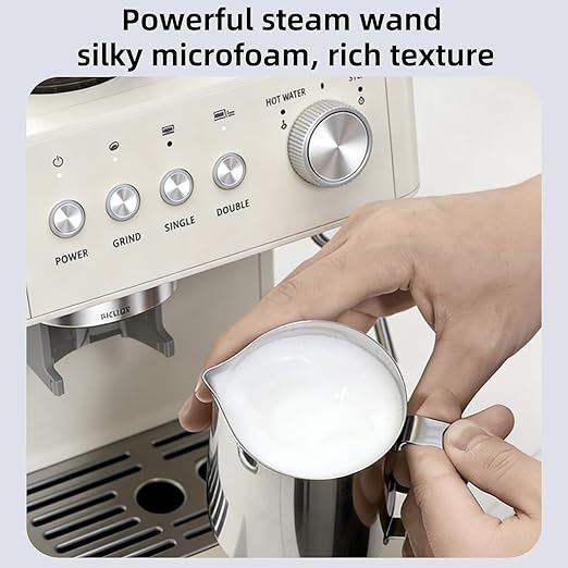 (2026 Upgrade) 15 Bar Espresso Machine with Built-in Anti-Clog Coffee Grinder, Expresso Coffee Machines with Milk Steam Wand/Frother/Tamping Tools,Espresso Maker with Grinder for Lattes-Almond