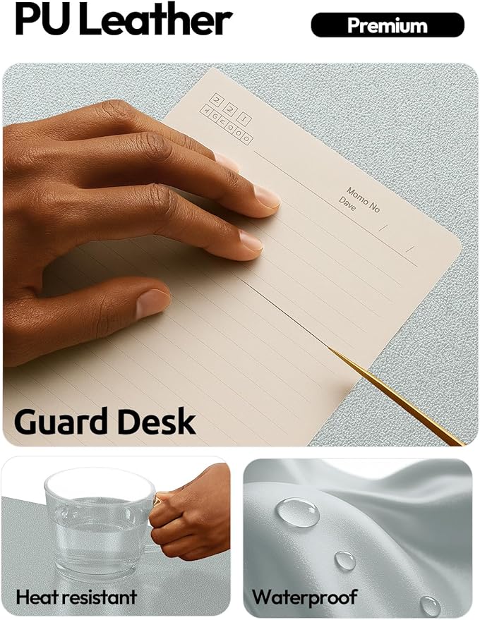 YSAGi Leather Desk Pad Protector, Office Desk Mat, Large Mouse Pad, Non-Slip PU Leather Desk Blotter, Laptop Desk Pad, Waterproof Desk Writing Pad for Office and Home (Silver, 31.5" x 15.8")