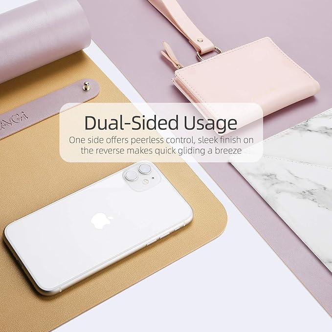 YSAGi Office Desk Pad, Desk Mat, 23.6" x 13.7" Waterproof PU Leather Desk Blotter, Dual-Sided Desk Writing Pad for Office and Home (23.6" x 13.7", Grayish Lavendar+Cinnamon Buff)