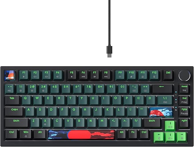 Fogruaden Wired 75% Percent Mechanical Keyboard Hot Swappable, Red Switch, RGB Backlit, 82 Keys TKL Mechanical Keyboard, NKRO Compact Gaming Keyboard, Volume Control Knob (Soundwave)