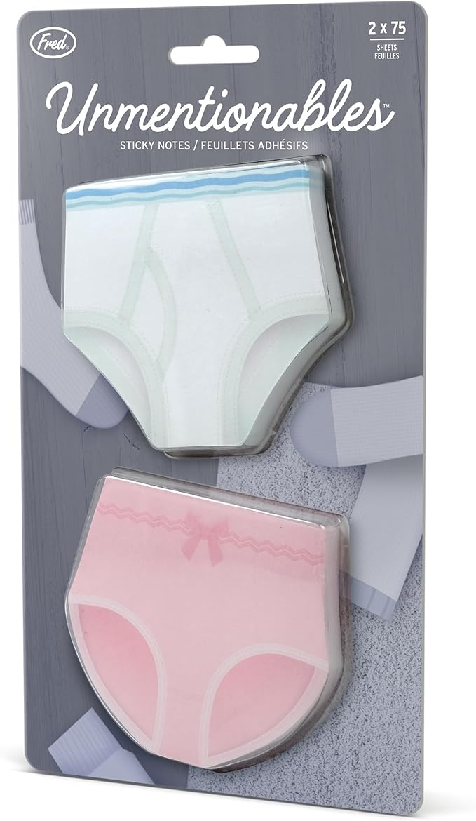 Genuine Fred Unmentionables Sticky Notes, Set of Two Funny Underwear Designs, 75 Sheets Each, Fun Gift for The Office, Graduation, Back to School