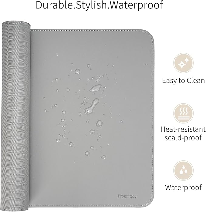 Oversized Non-Slip Desk Pad Protector with Premium Gift Box – Vegan Leather Waterproof Laptop Mat for Keyboard & Mouse, Grips Desk Firmly – Large Office Pad– Mist Gray