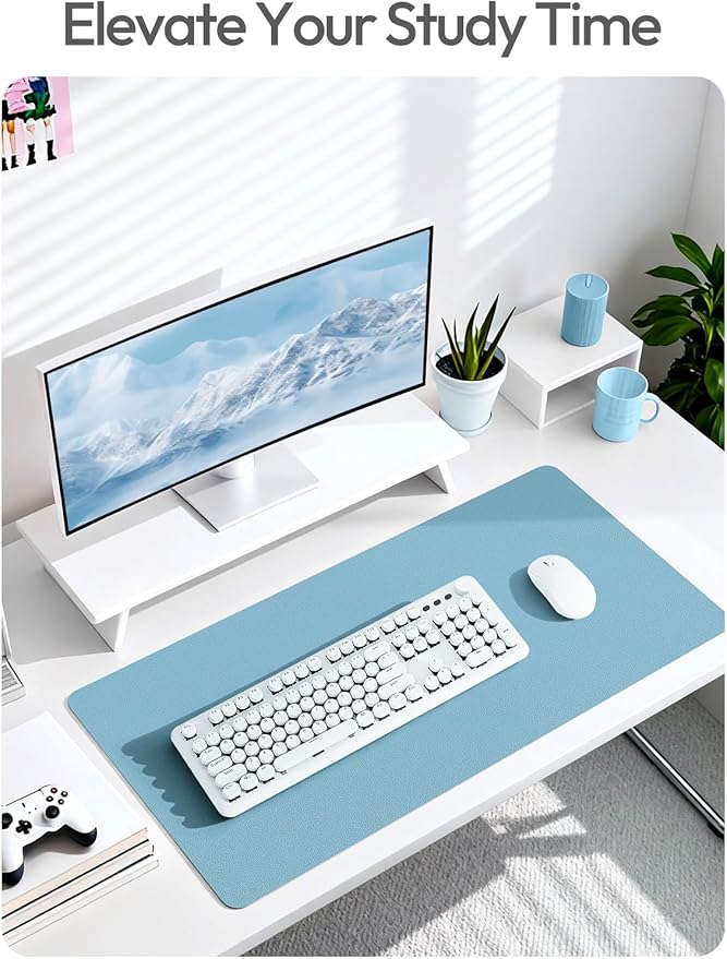 YSAGi Leather Desk Protector, Office Mat, Large Mouse Mat, Non-Slip PU Leather Blotter, Laptop Desk Pad, Waterproof Writing Pad for Office and Home (Sea Blue, 23.6" x 13.8")