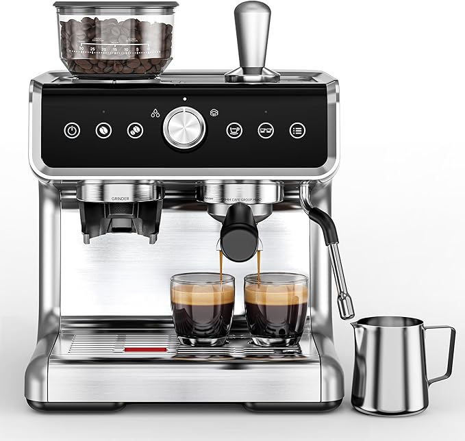 EUHOMY Espresso Machine with Grinder, 20 Bar Coffee Maker with Milk Frother Steam Wand, Professional Expresso Coffee Machines with Removable Water Tank, Latte & Cappuccino Machine for Home Barista