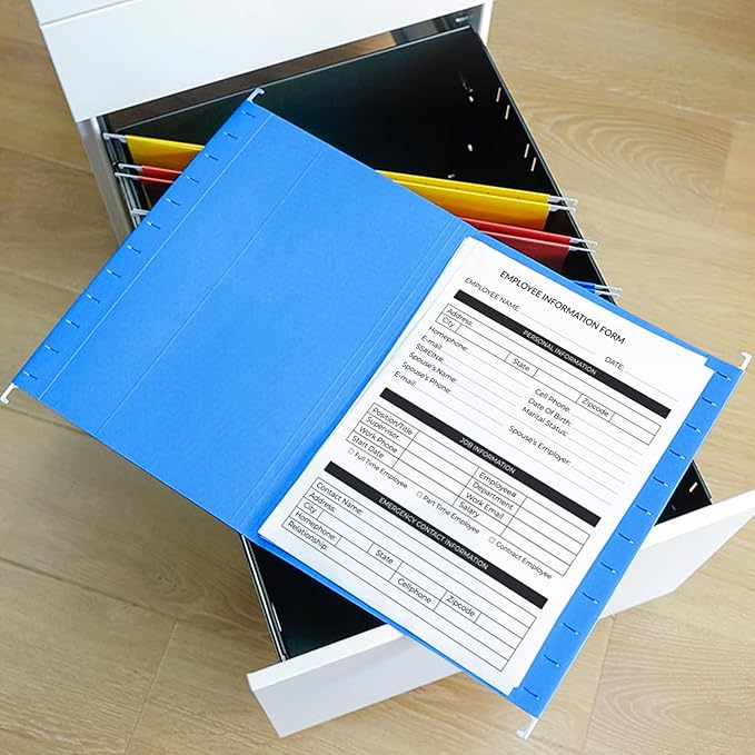 Blue 25 Pack Hanging File Folders,Cabinet Organizer Letter Size 1/5 Cut Adjustable Label Decoration Home Office School Classroom