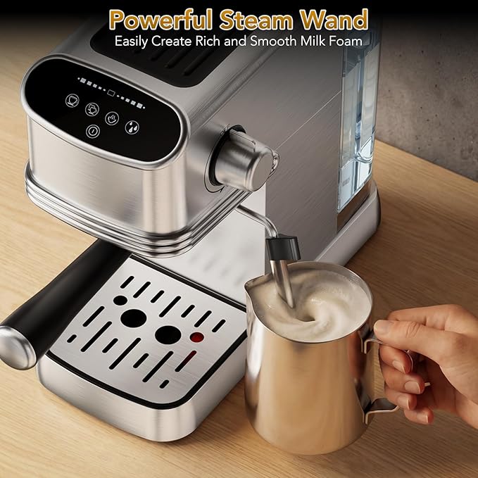COWSAR 20 Bar Espresso Machine, Compact Espresso Maker with Steam Milk Frother, Stainless Steel Coffee Machine with 45oz Removable Water Tank, for Cappuccino,Latte&Cold Brew Home&Office