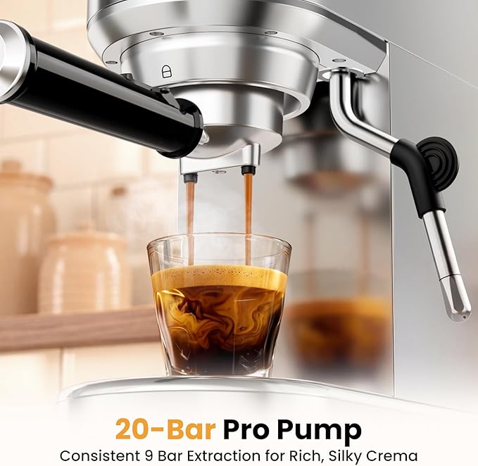 Espresso Machine 20 Bar, Compact Espresso Coffee Machine with Milk Frother, Stainless Steel Coffee Maker with 34oz Removable Water Tank, Cappuccino Machine for Home, Office, Fathers Day Dad Gifts