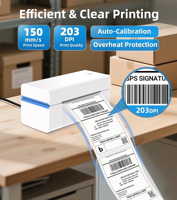 ORGSTA Bluetooth Shipping Label Printer T001-Plus Wireless 4x6 Thermal Label Printer for Small Business Support Android iPhone & Windows Widely Used for Amazon, Shopify, Etsy, USPS