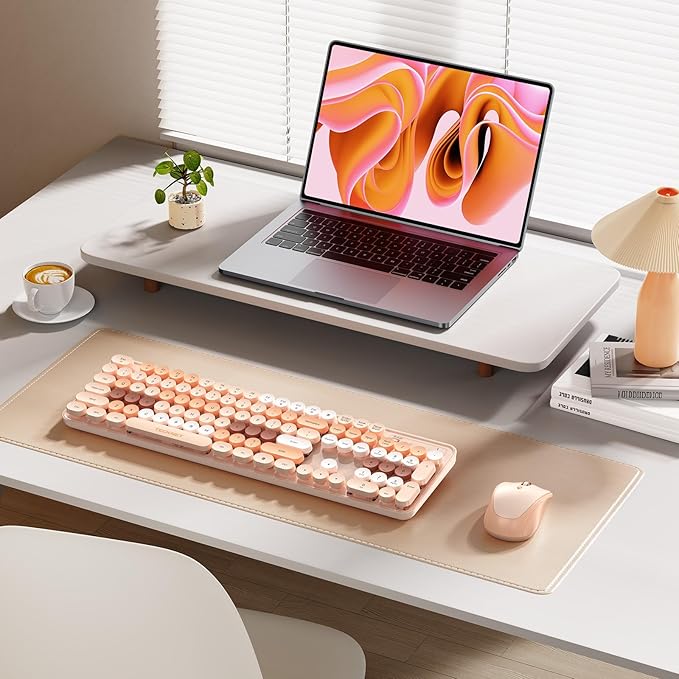 TECKNET Colorful Wireless Keyboard and Mouse Combo, Dual Bluetooth & 2.4G, Quiet Retro Typewriter Style, Full Size Bubble Keyboard with Number Pad, Aesthetic Desk Set for Laptop, PC, and Office Use