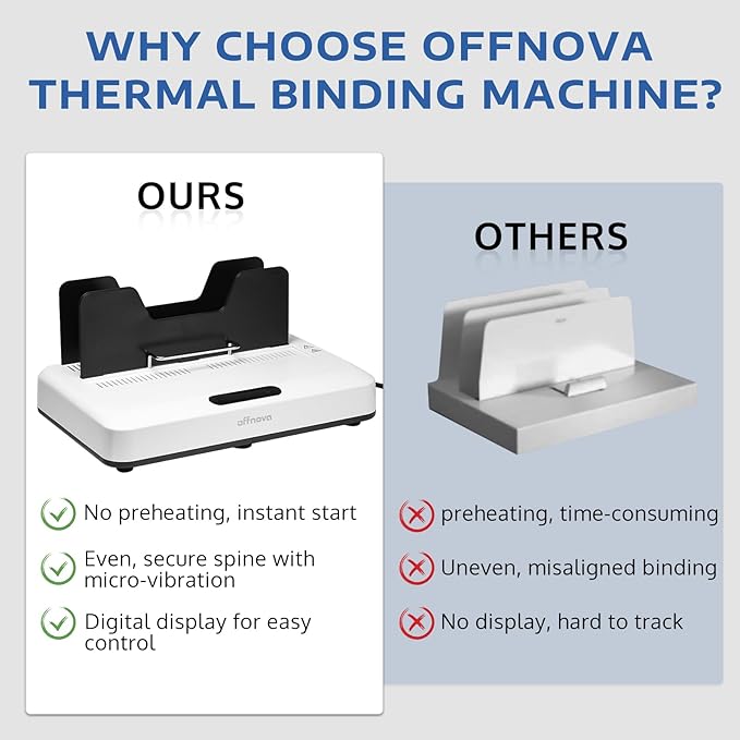 OFFNOVA Thermal Binding Machine 500 Sheets Capacity, No Preheat, Air Cooling, Book Binder Machine with 20 Binding Covers, for A4/A5/Letter Size Business Documents, Office and Homeschool Projects