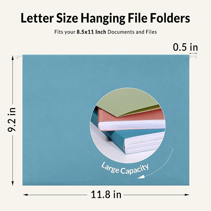 SUNEE Hanging File Folders Retro Colors, 6 Pack Letter Size File Folders with 1/5-cut Tabs, Stay Organized for Your Home and Office Bulk File and Documents
