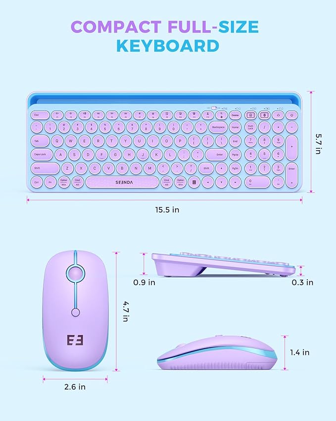 seenda Bluetooth Keyboard and Mouse for iPad, CTU-301 Wireless Multi-Device Connection Bluetooth+2.4G Keyboard Mouse Combo with Tablet Holder for iPad/Macbook/Windows, iOS/Andriod/Phone, Blue & Purple