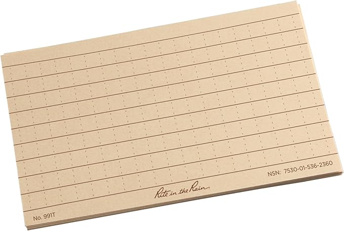 Rite in the Rain Weatherproof Index Card Wallet: Tan CORDURA® Fabric Cover, 25 Tan 3" x 5" Index Cards (No. C991T)
