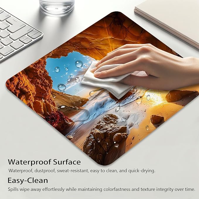 Anti-Slip Gaming & Office Mouse Pad with Stitched Edges 9.5 x 7.9 Inch, Beach Scene Sunrise Through a Cave Landscape Durable Smooth Surface Desk Mat