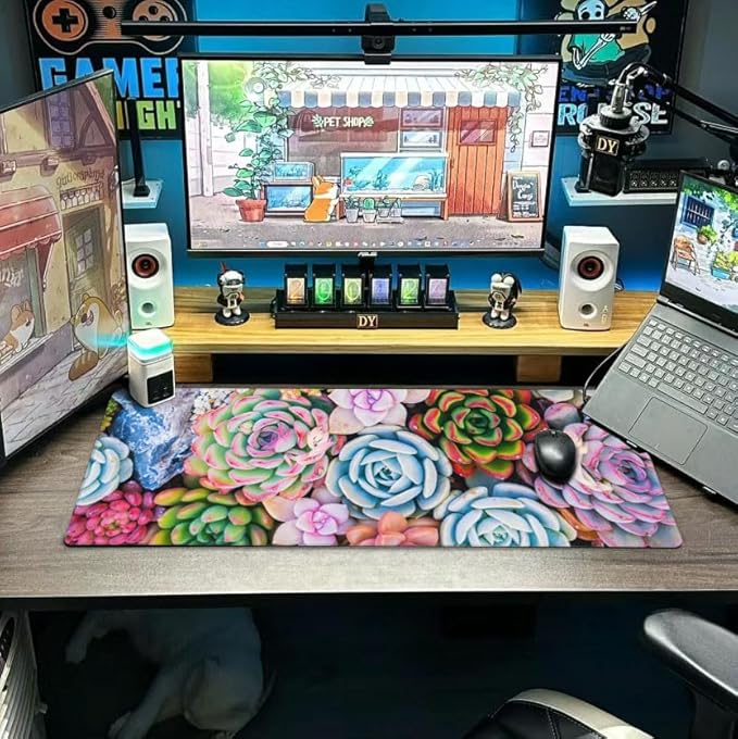 Succulents Mouse Pad Extended Large Gaming Mousepad XL Big Long Oversized Desk Mat Stitched Edges 31.5 X 11.8 Inch for Home Office