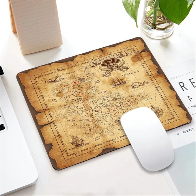 Office Mouse Pad Custom,Super Detailed Pirate Treasure Map Personality Desings Gaming Mouse Pad 9.5 X 7.9 Inch (240mmX200mmX3mm)
