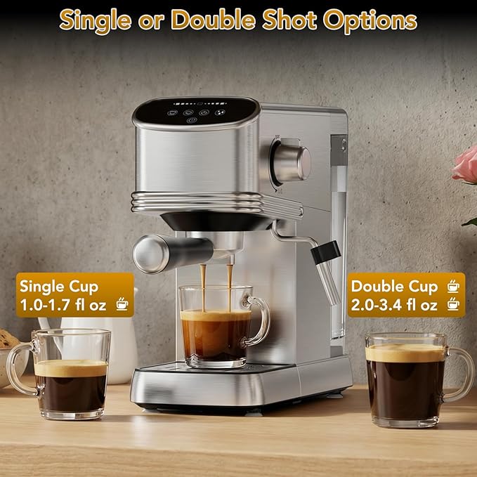COWSAR 20 Bar Espresso Machine, Compact Espresso Maker with Steam Milk Frother, Stainless Steel Coffee Machine with 45oz Removable Water Tank, for Cappuccino,Latte&Cold Brew Home&Office