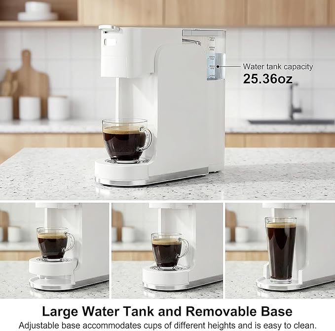 Single-Serve Coffee Maker, 4 in 1 Hot and Iced Coffee Machine, 20-Bar Espresso Coffee Maker for Ground Coffee, K-Cup Pod, NES Original and DG Pod, Customizable Brew Volume, Heats up in 3 seconds