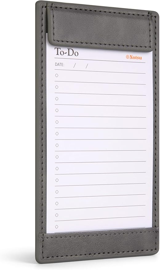 Notsu Note Card Holder | Minimalist 3x5 Inch Index Card Holder Handheld Case in Premium Gray Vegan Leather with 25 To Do List Notecards