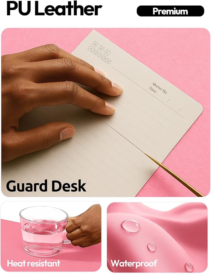 YSAGi Leather Desk Protector, Office Mat, Large Mouse Mat, Non-Slip PU Leather Blotter, Laptop Desk Mat, Waterproof Writing Pad for Office and Home (Pink, 35.4" x 17")