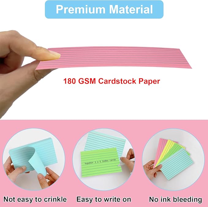 200 Sheets Colored Index Cards 3x5 Ruled, Thick Flash Cards for Studying, 3x5 Note Cards with Lined Plain Sides, Colorful Notecards Flashcards for School Office Home (4 Colors, 50 Sheets per Color)