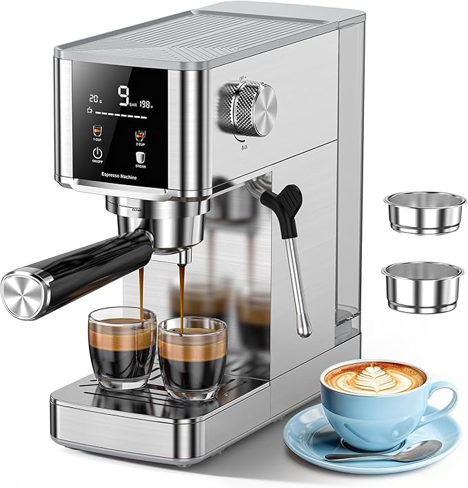 COWSAR 20 Bar Espresso Machine-Stainless-Steel Expresso Coffee Machines with LED Display,Steam Milk Frother,Cappuccino & Latte & Espresso maker,Compact Coffee Machines for Home