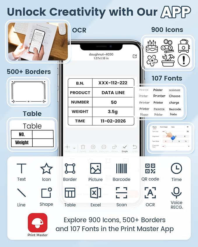 Phomemo Label Maker Machine with Tapes, Bluetooth Thermal Label Printer Easy to Use with Phones & PC, Address Label Maker for Small Business, Offcie, Home, 2 Inch Barcode Printer with 3 Label Rolls