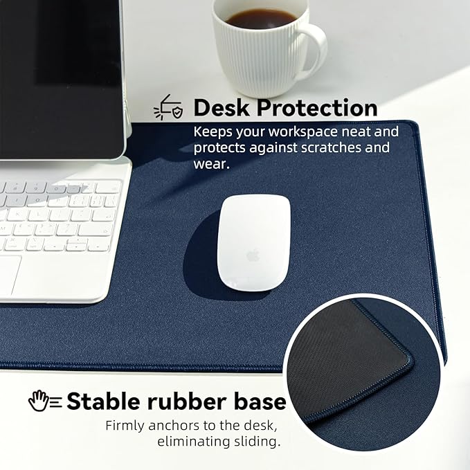 Waterproof Large Gaming Mouse Pad with Durable Stitched Edges, Non-Slip Rubber Base, Grainy Jacquard Mouse Mat Desk Pad for Home Office Gaming, 31.5''x11.8''x0.12'', Matte Navy Blue